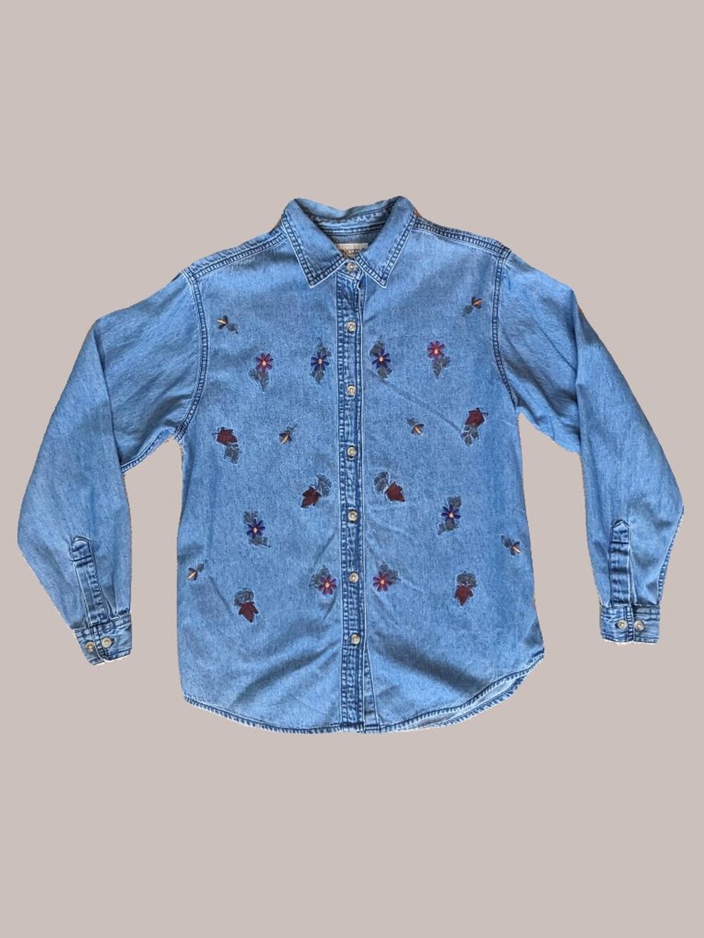 Cabin Creek Vintage Floral Embroidered Denim Shirt Size M Preowned
